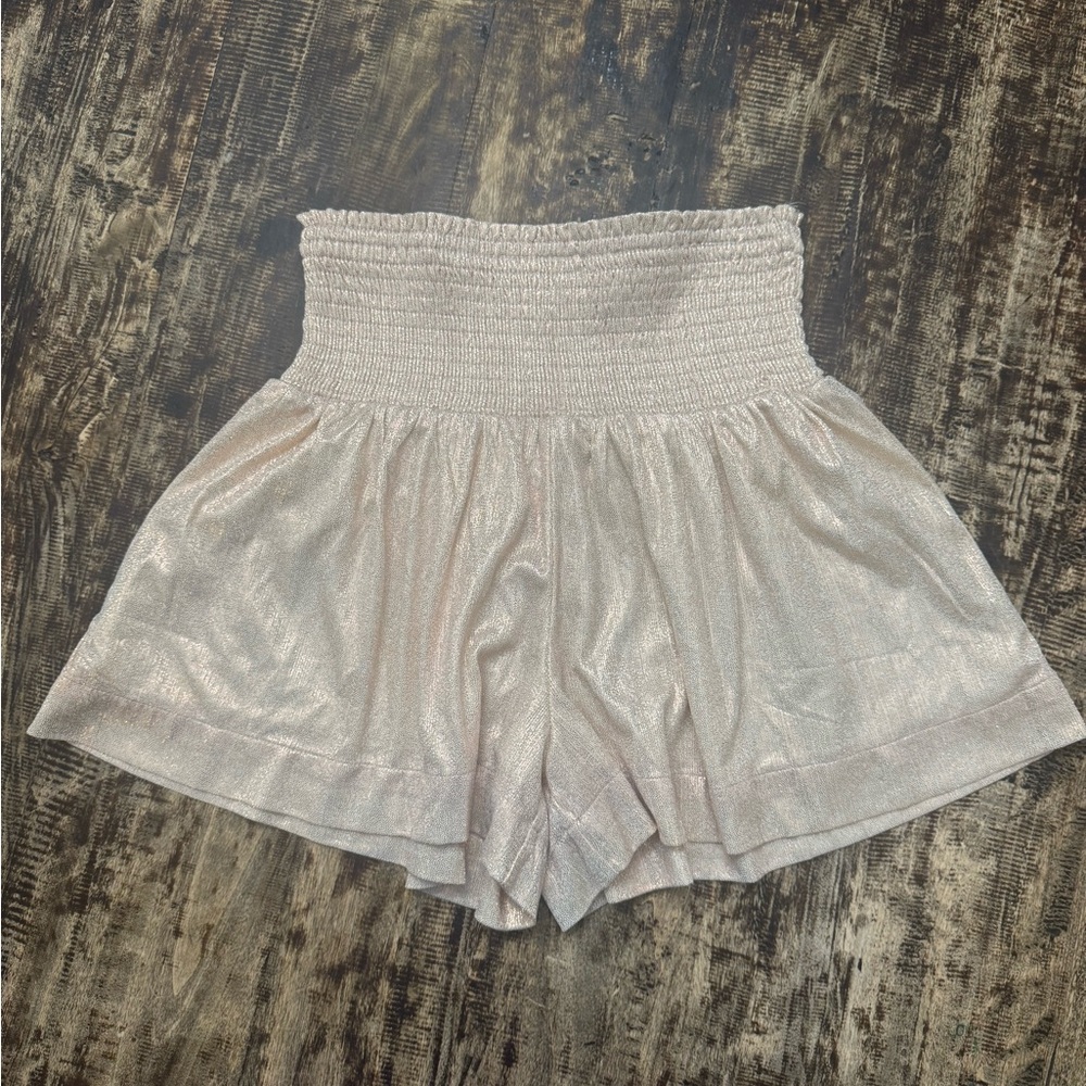 TCEC Silver High Waist Shorts with Flowy Fit